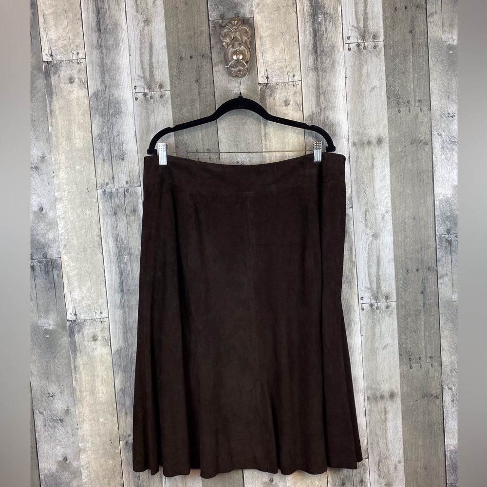 Eileen Fisher Suede 27” Gored Skirt With Yoke In Chocolate Brown Size Xl New!